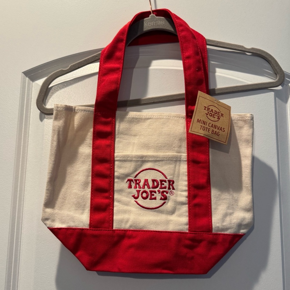 NWT! Trader Joes Mini Canvas Tote Bag Red - Picture 5 of 7